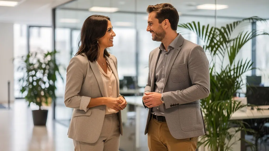 Échange professionnel entre un consultant et un conseiller en portage salarial